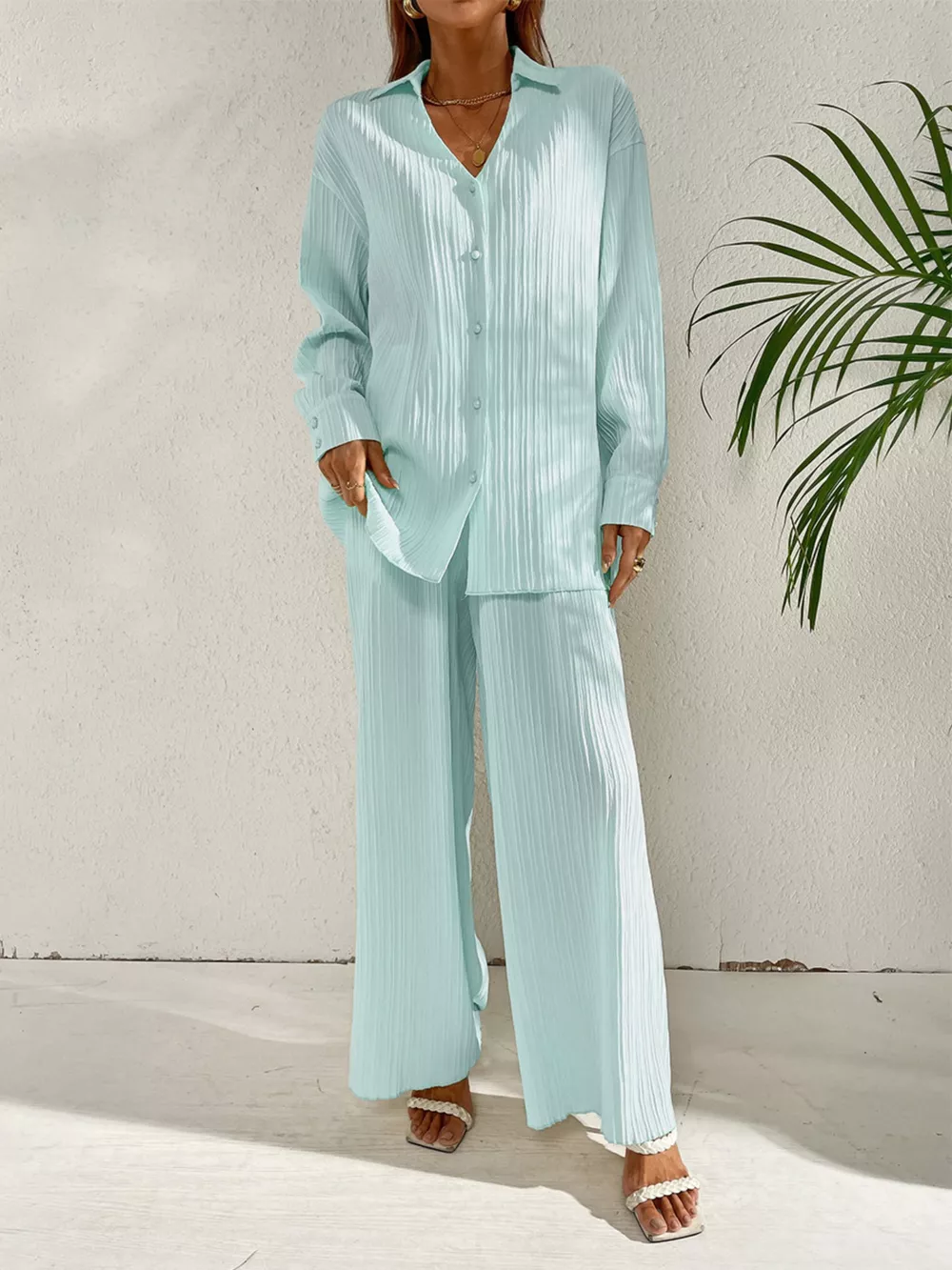 Long Sleeve Shirt & Wide Leg Pants Set, image 12