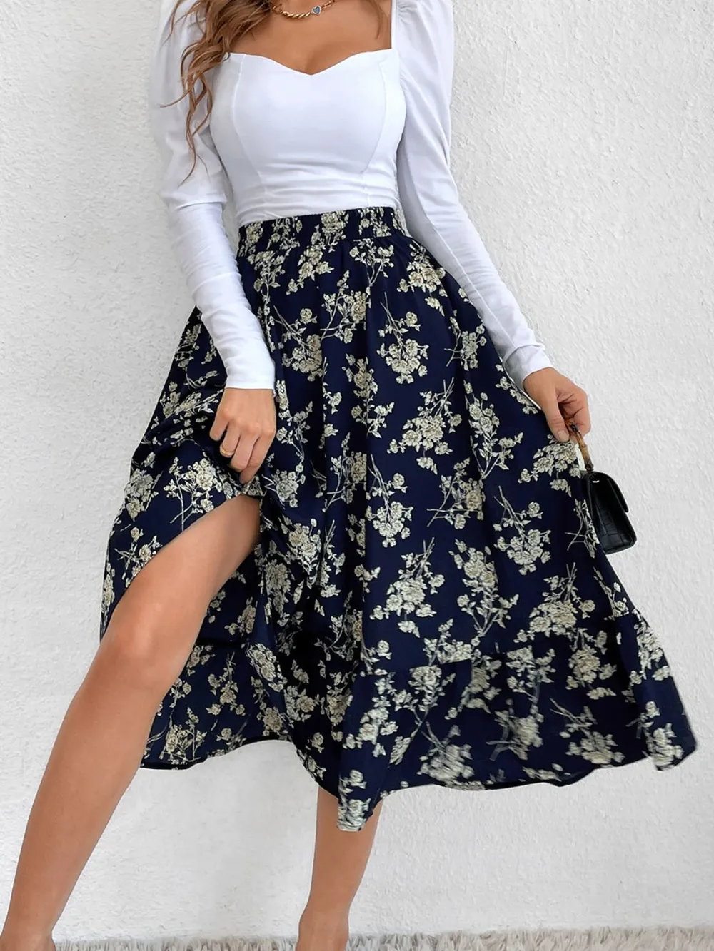 Printed Elastic Waist Midi Skirt, image 16