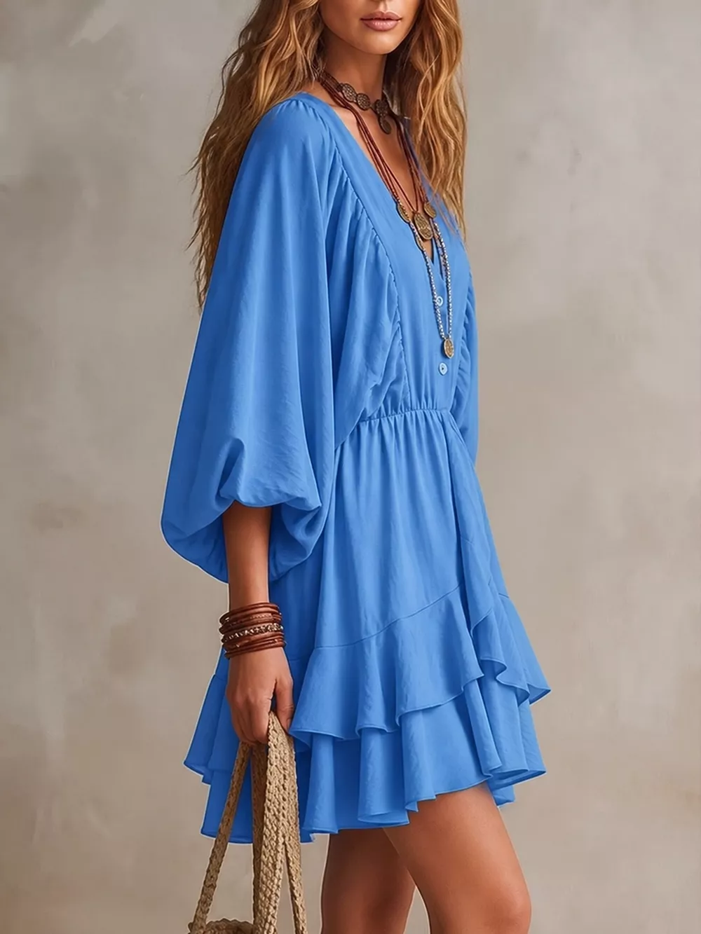 Ruffled Balloon Sleeve Mini Dress, image 4