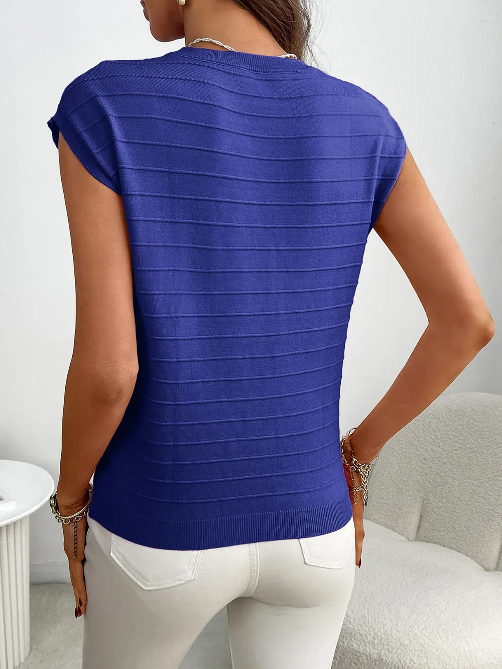 Round Neck Cap Sleeve Knit Top, image 16
