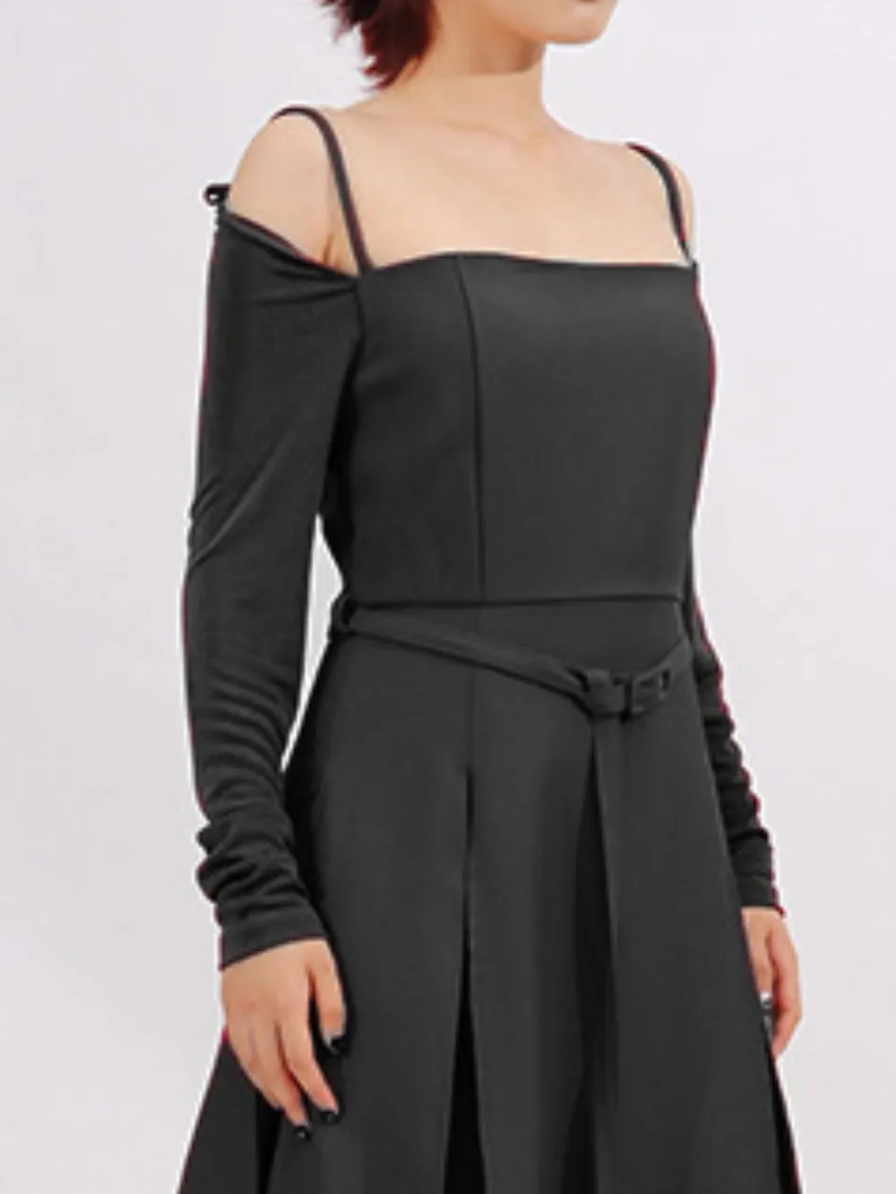 Slit Spaghetti Strap Long Sleeve Dress, image 12