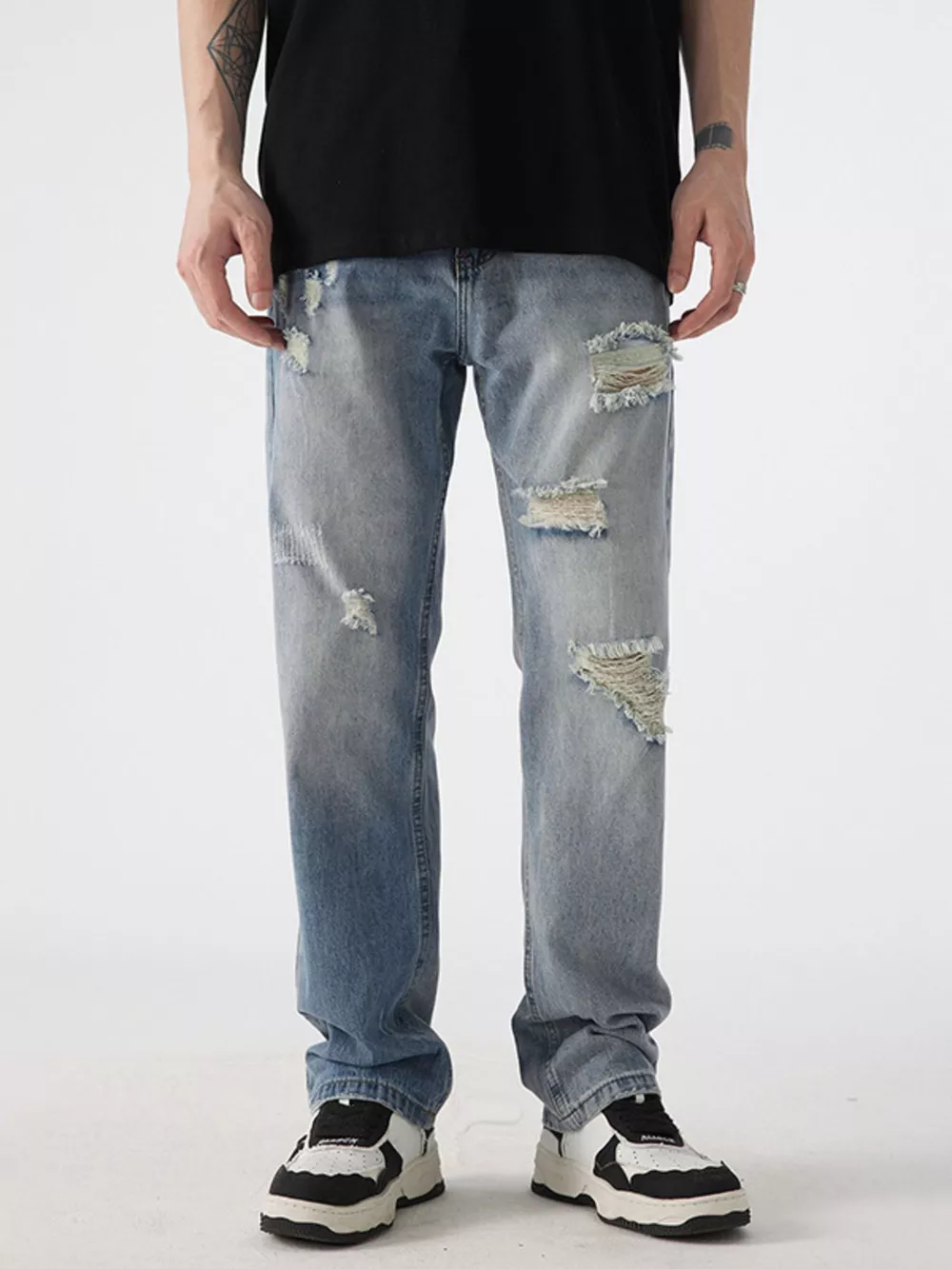 Men's Distressed Wide Leg Jeans
