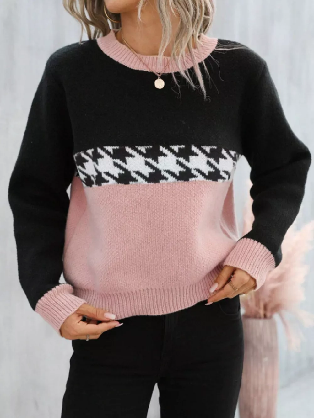 Color Block Houndstooth Sweater, image 3