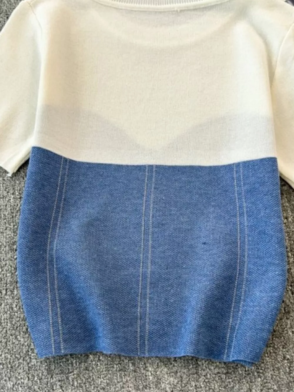 Color Block Short Sleeve Knit T-Shirt, image 7