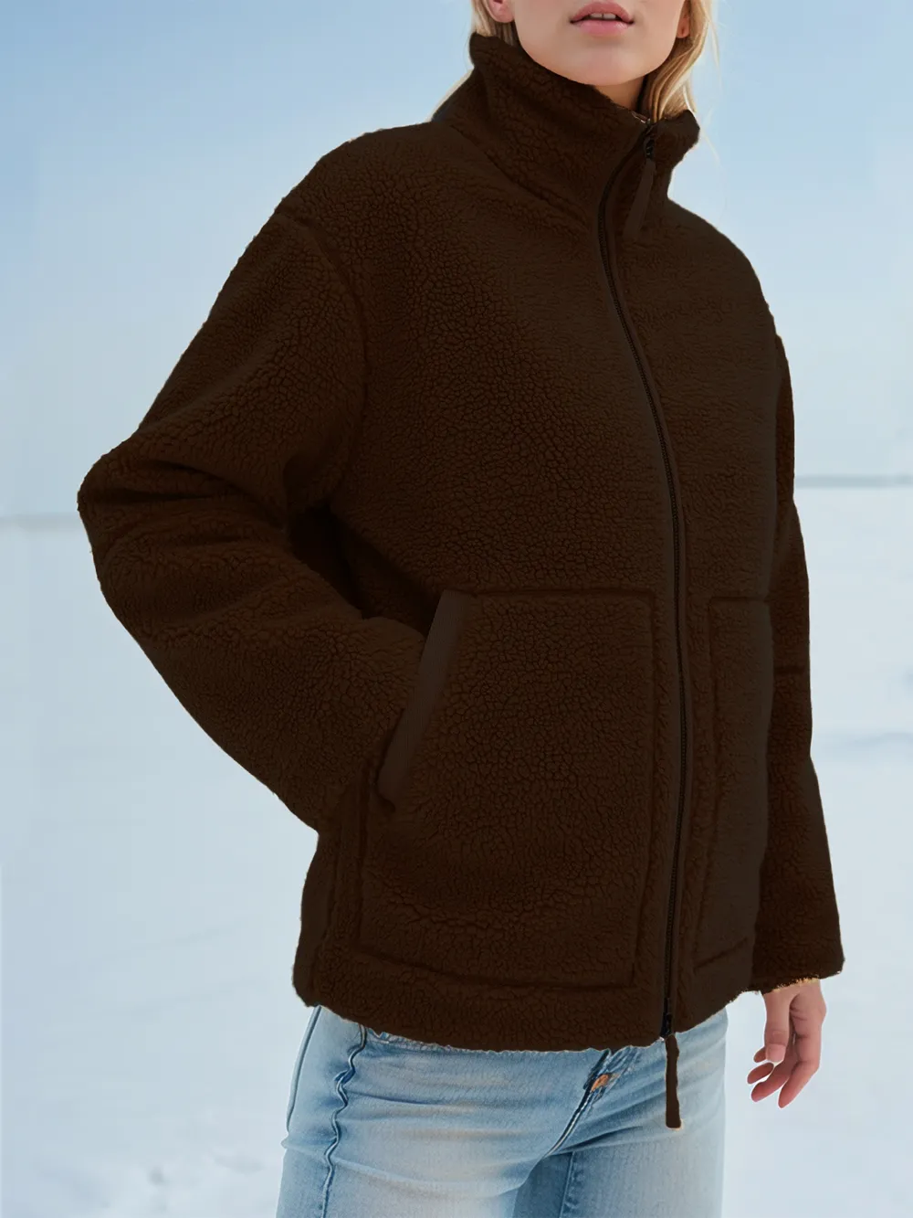Turtleneck Zip Up Long Sleeve Plush Jacket, image 27