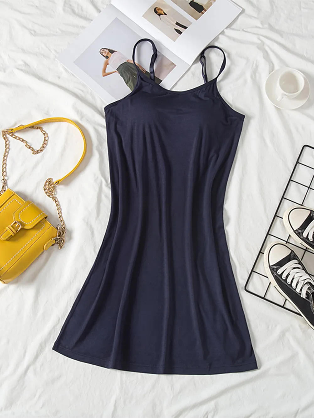 Round Neck Spaghetti Strap Cami Dress with Bra, image 11