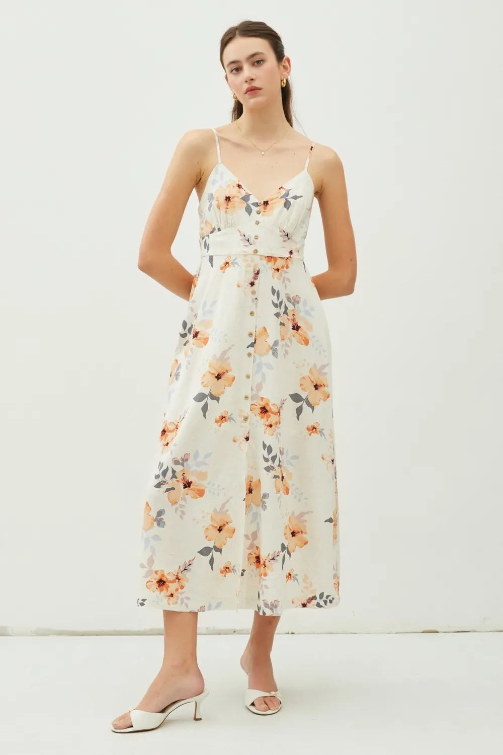 Floral Button Down Cami Midi Dress, image 3