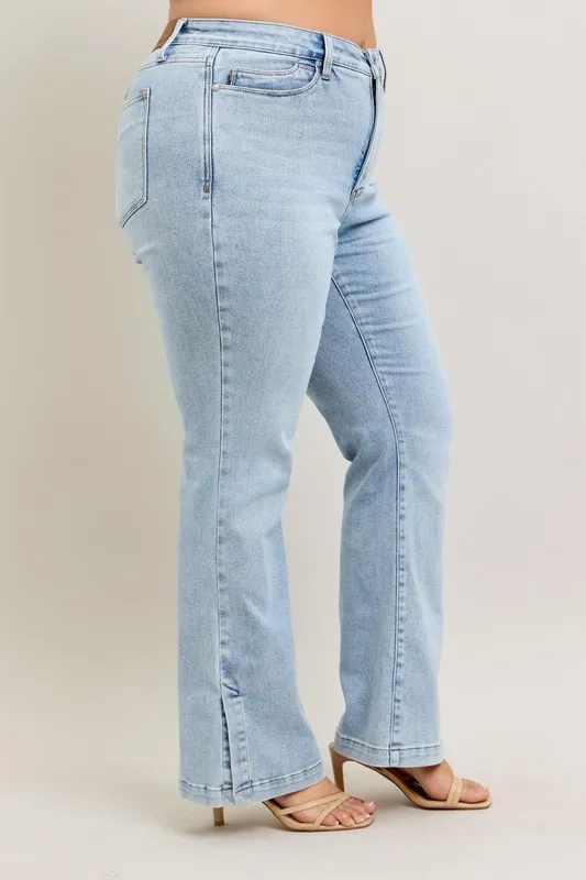 Full Size Tummy Control Vintage Wash Side Slit Slim Boot Jeans Plus Size, image 11