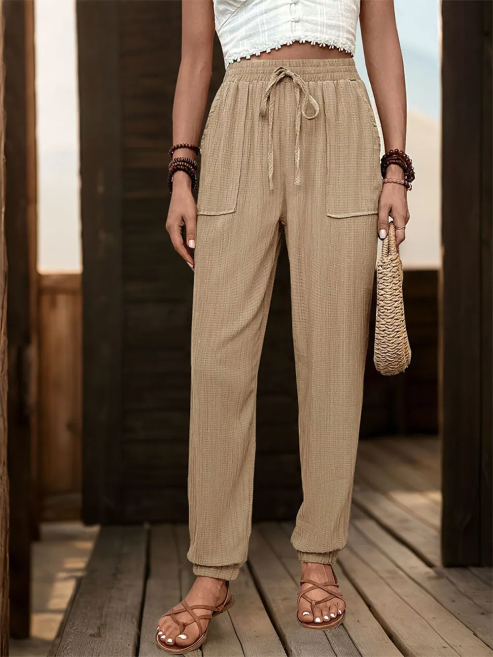 Textured High Waist Joggers, image 13