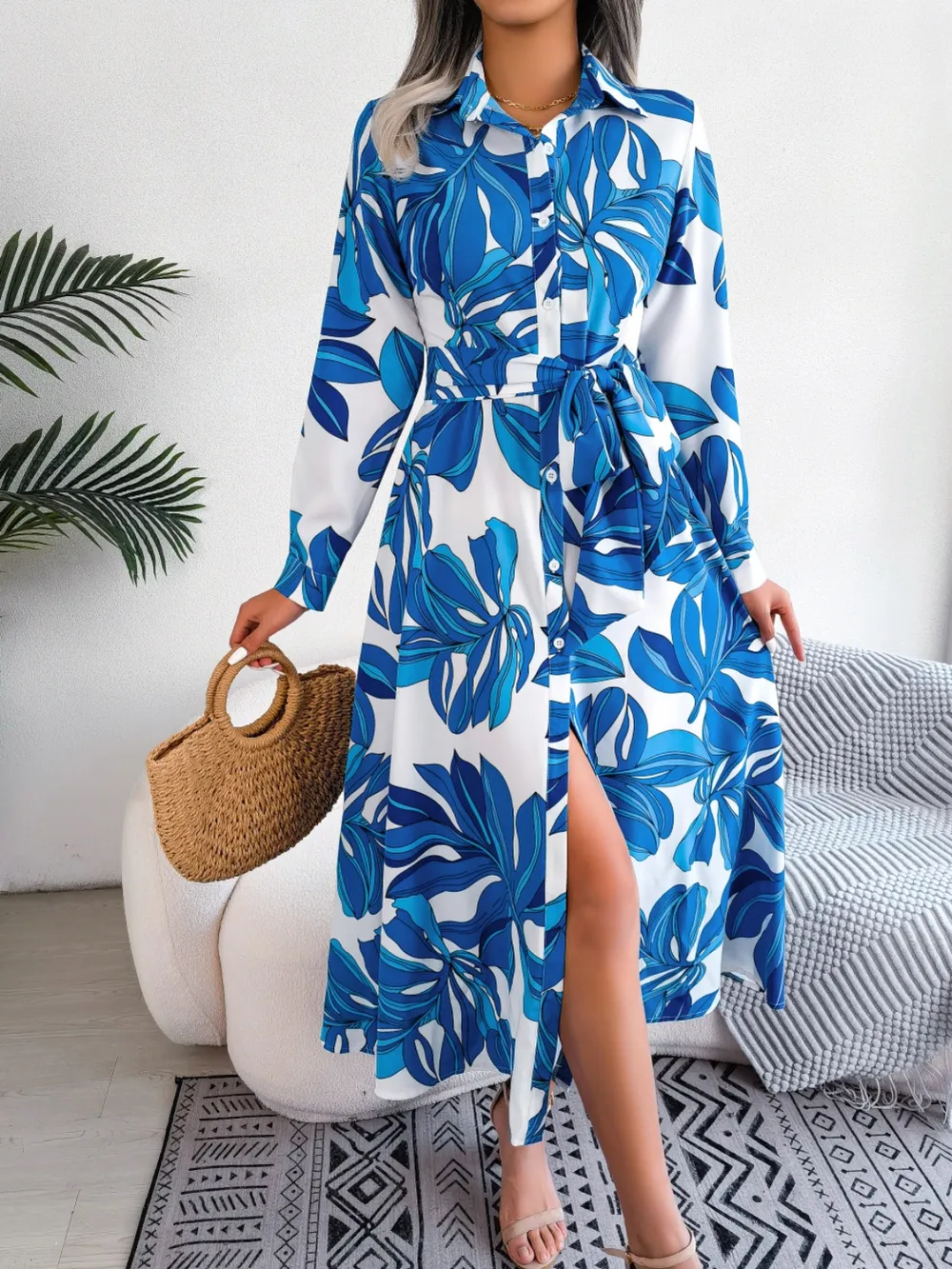 Tied Button Up Long Sleeve Dress, image 10