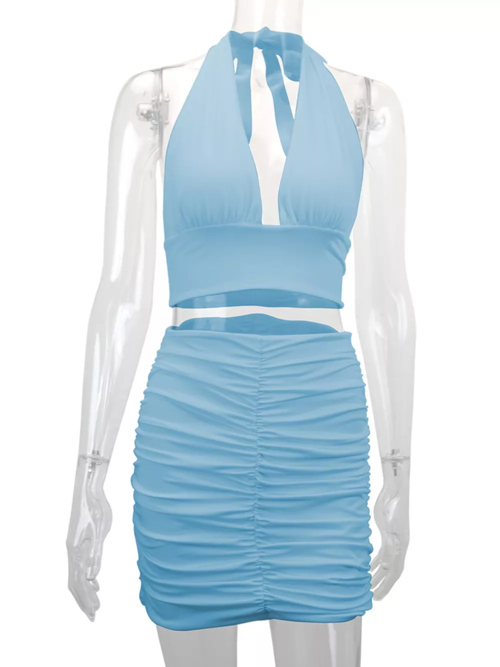Halter Crop Top and Ruched Bodycon Mini Skirt Set, image 19
