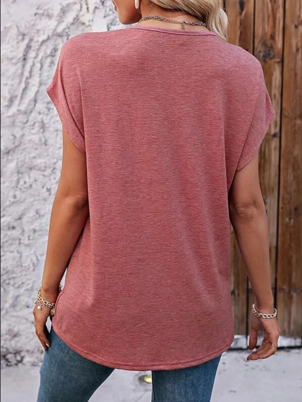Heathered V-Neck Short Sleeve T-Shirt, image 3