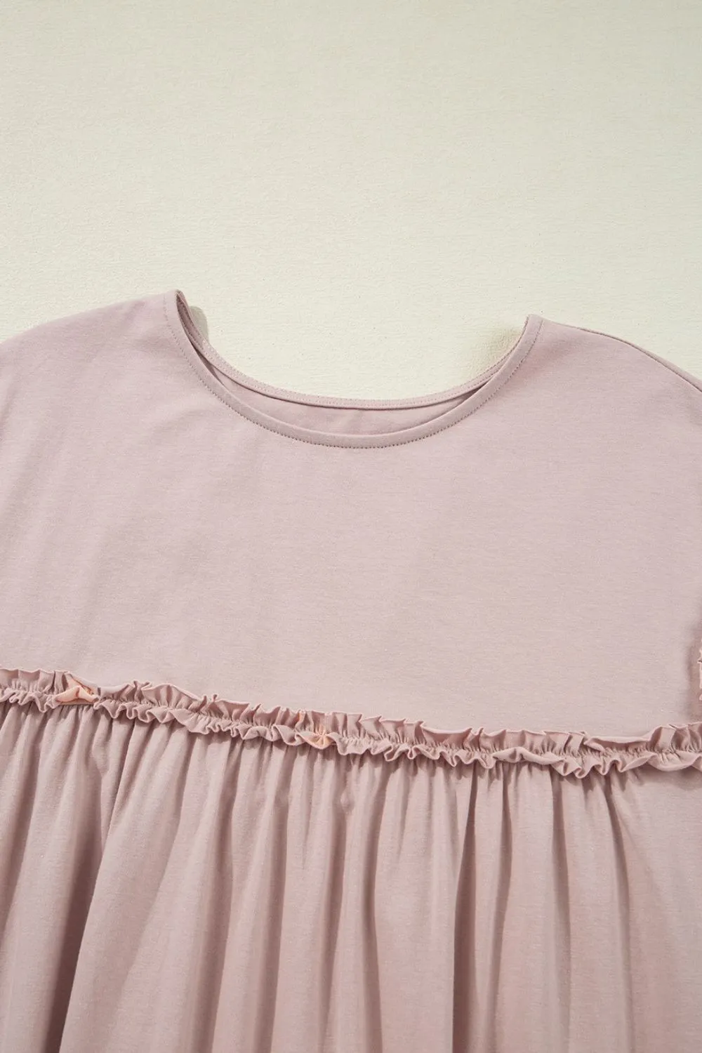 Frilled Trim Crew Neck Cap Sleeve Loose Fit Mini Dress, image 6