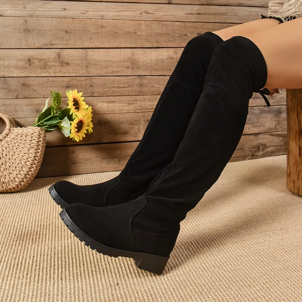 Round Toe Suede Low Heel Boots, image 3