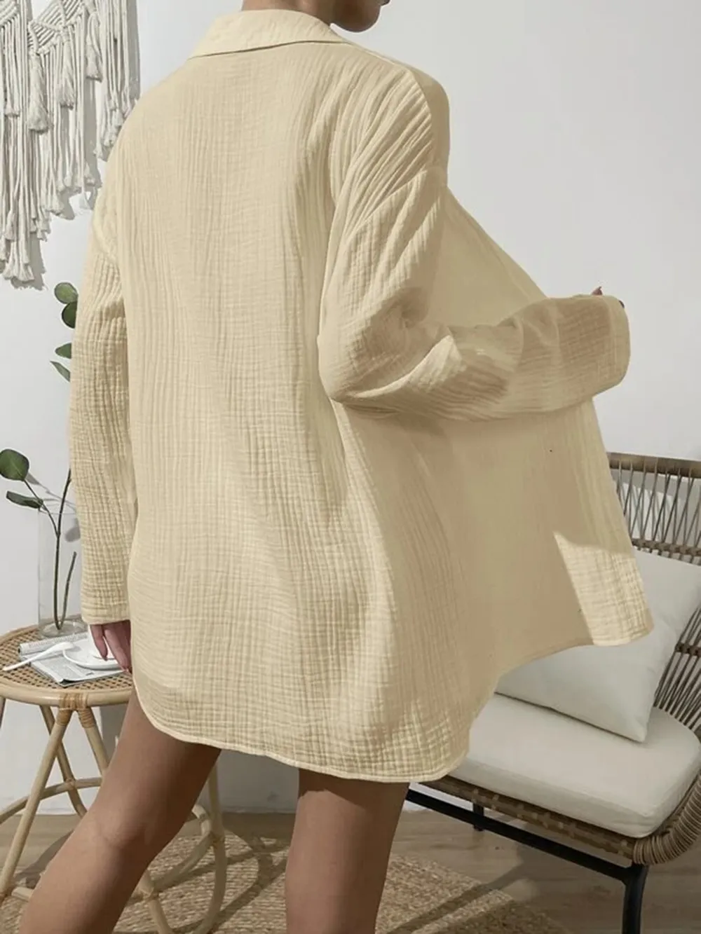 Dropped Shoulder Button Up Top and Elastic Waist Shorts Set, image 18