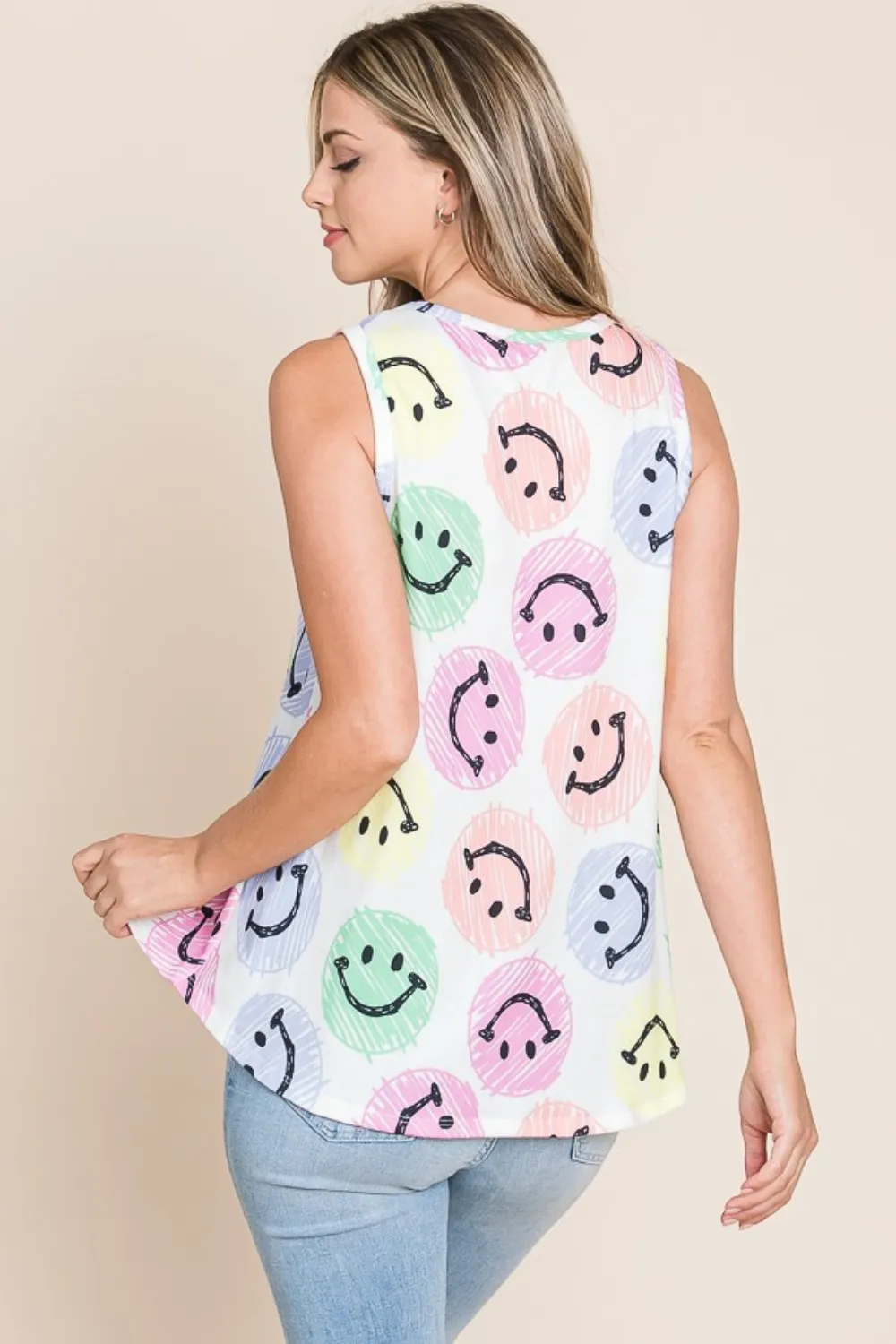 Smiley Face Round Neck Tank, image 2
