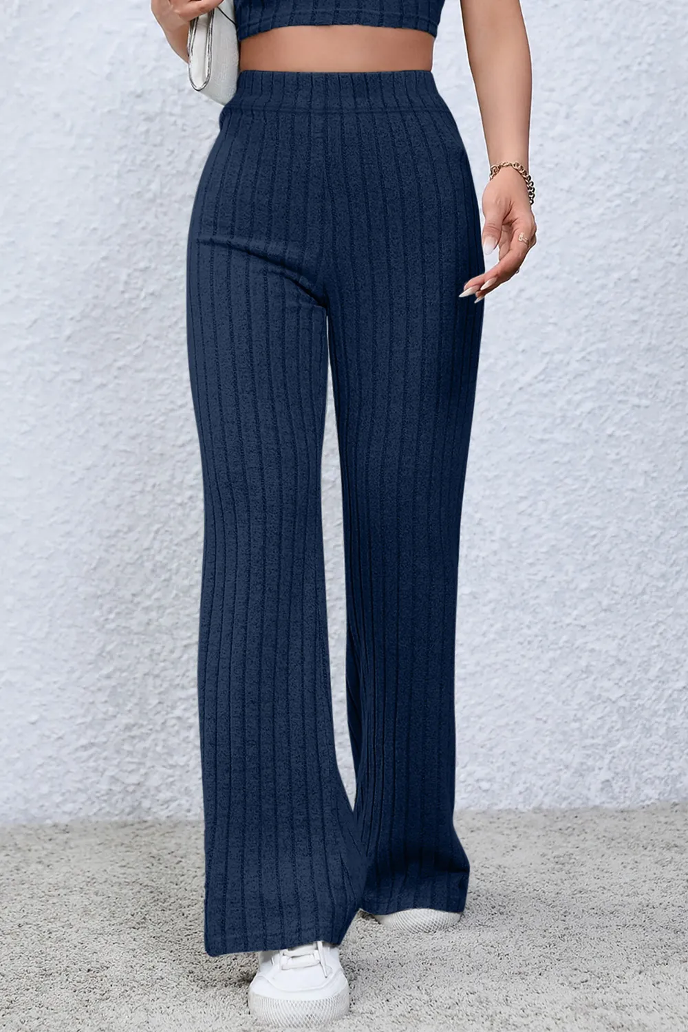 Full Size Ribbed High Waist Flare Pants, image 18