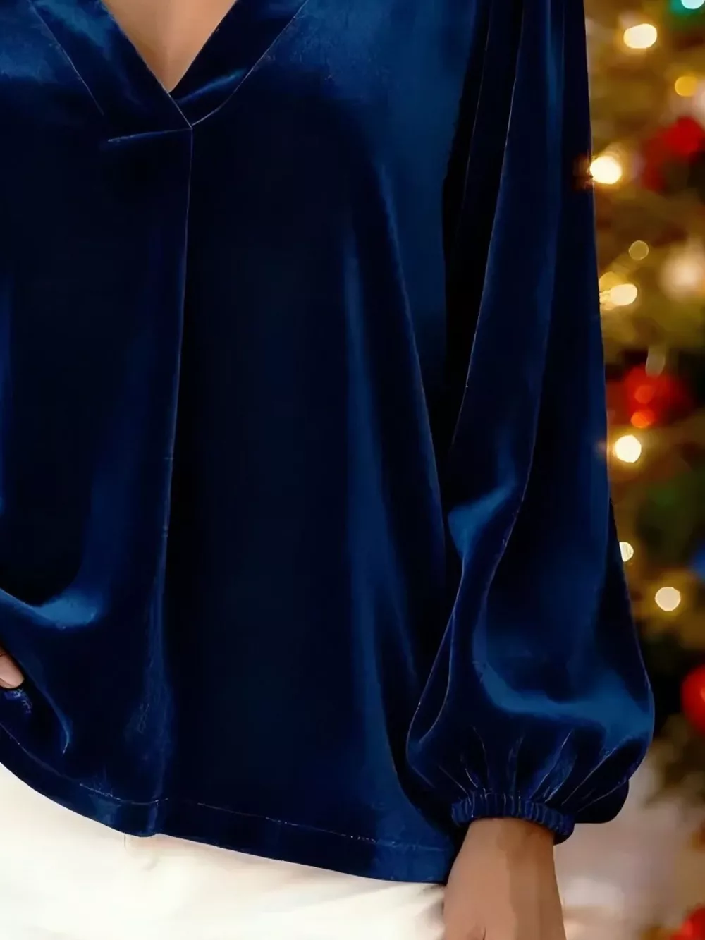 Full Size Velvet V-Neck Long Sleeve Blouse Plus Size, image 5