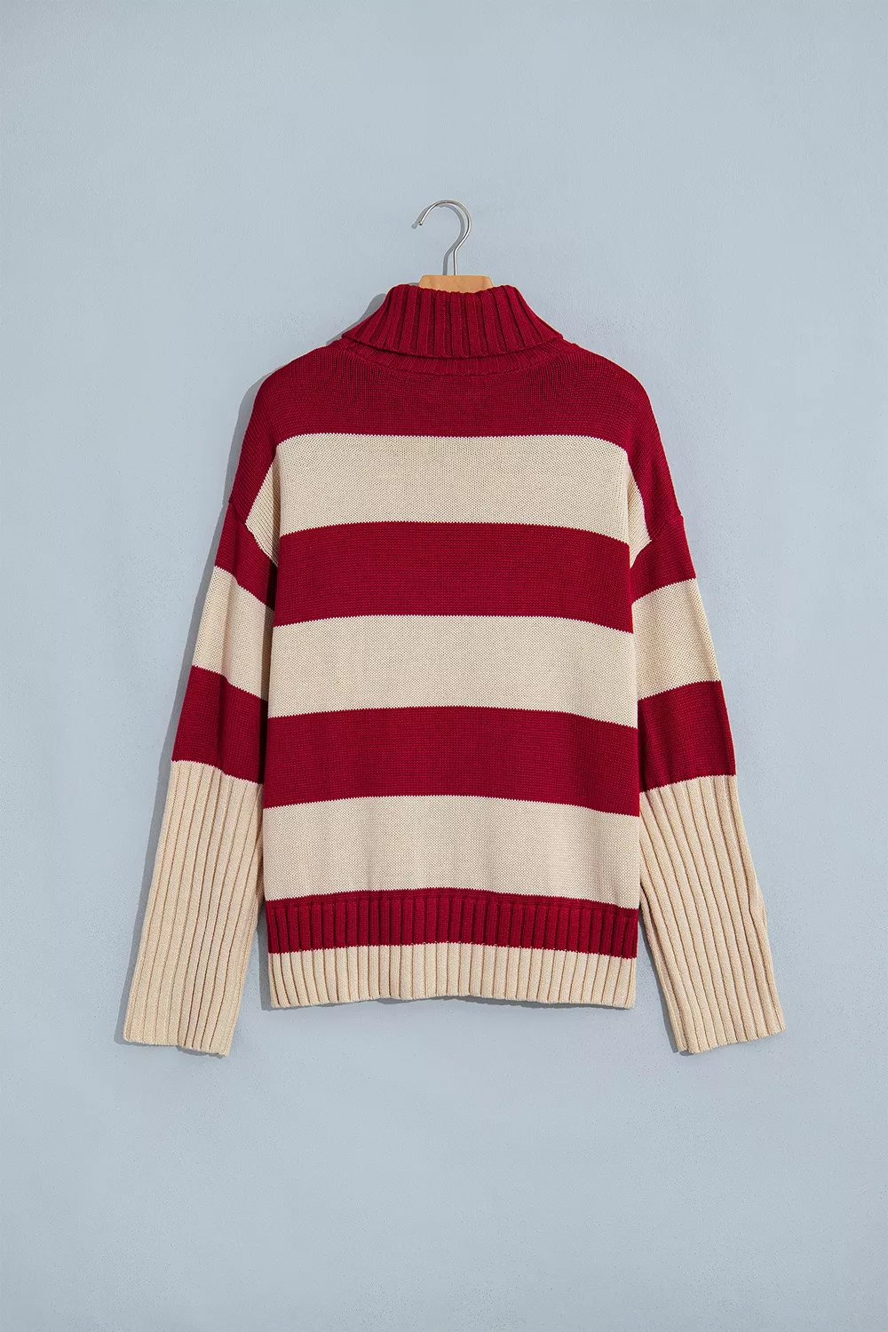 Stripe Ribbed Trim High Neck Relaxed Pullover Sweater, image 7
