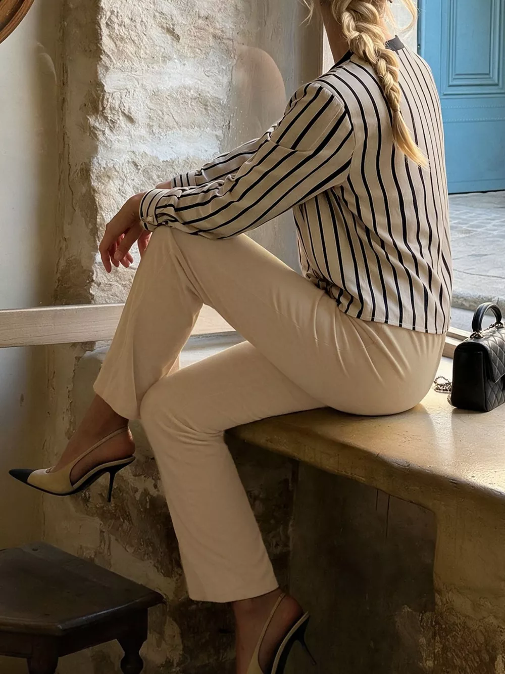 Striped Button-Down Shirt and High-Waisted Flare Pants Set, image 6