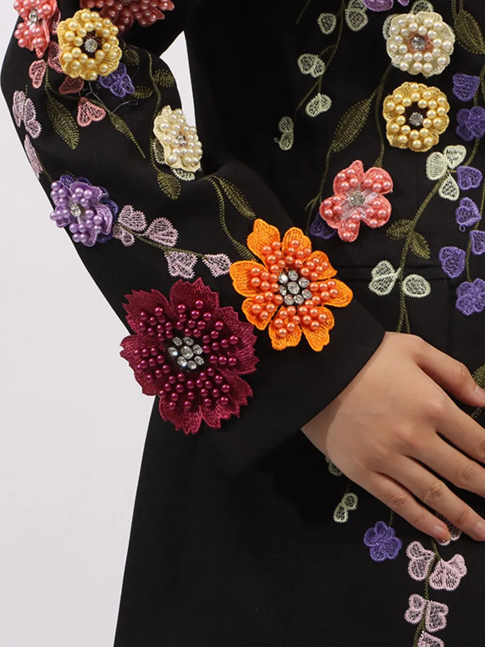 Pearl Detail Flower Lapel Collar Blazer, image 2