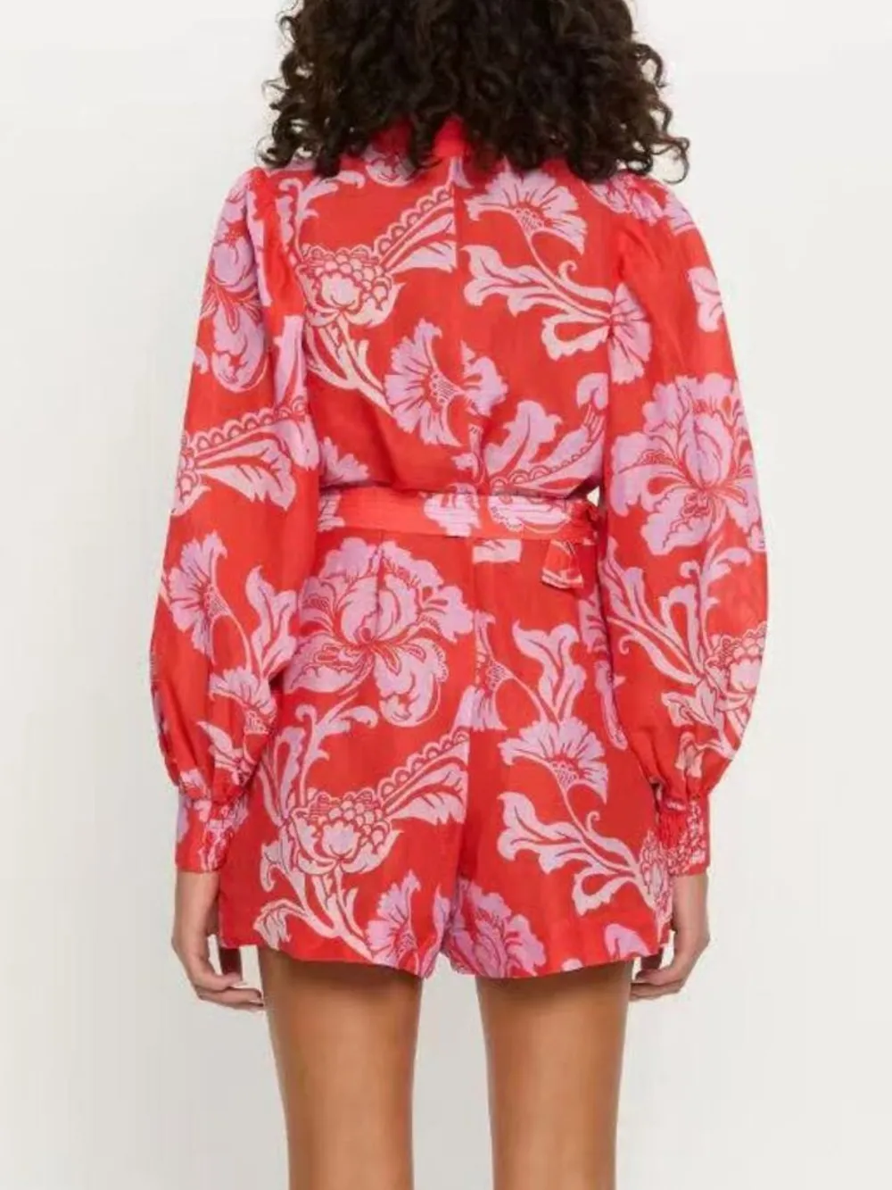 Printed Long Sleeve Belted Romper, image 4