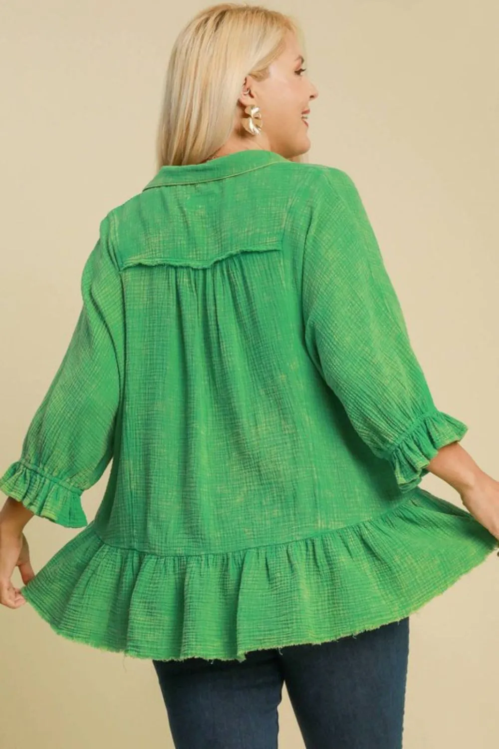 Full Size Mineral Washed Cotton Gauze Top Plus Size, image 3