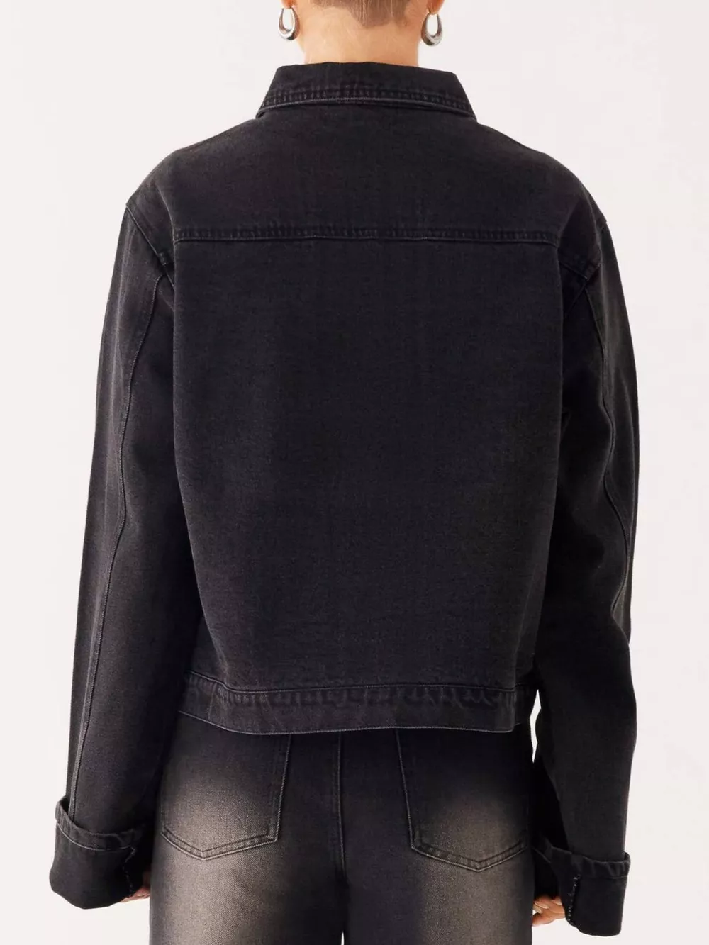 Button Down Cropped Oversized Denim Jacket, image 15