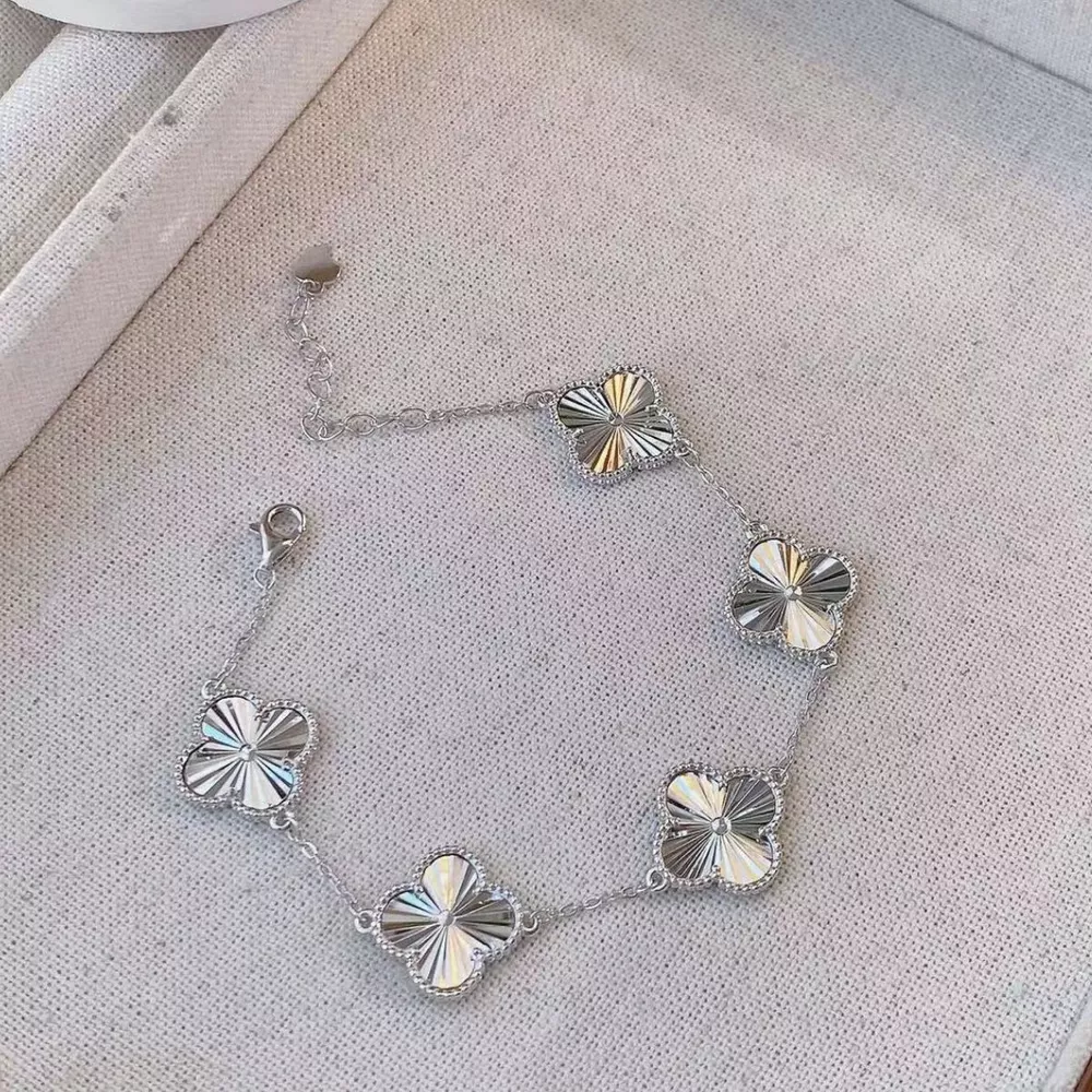 925 Sterling Silver Chain Four Leaf Clover Bracelet, image 8