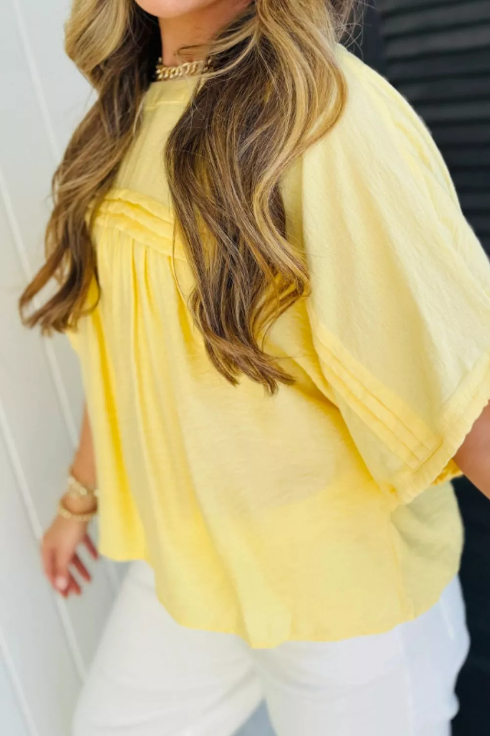 Tie Half Sleeve Pleated Detail Babydoll Blouse, image 4