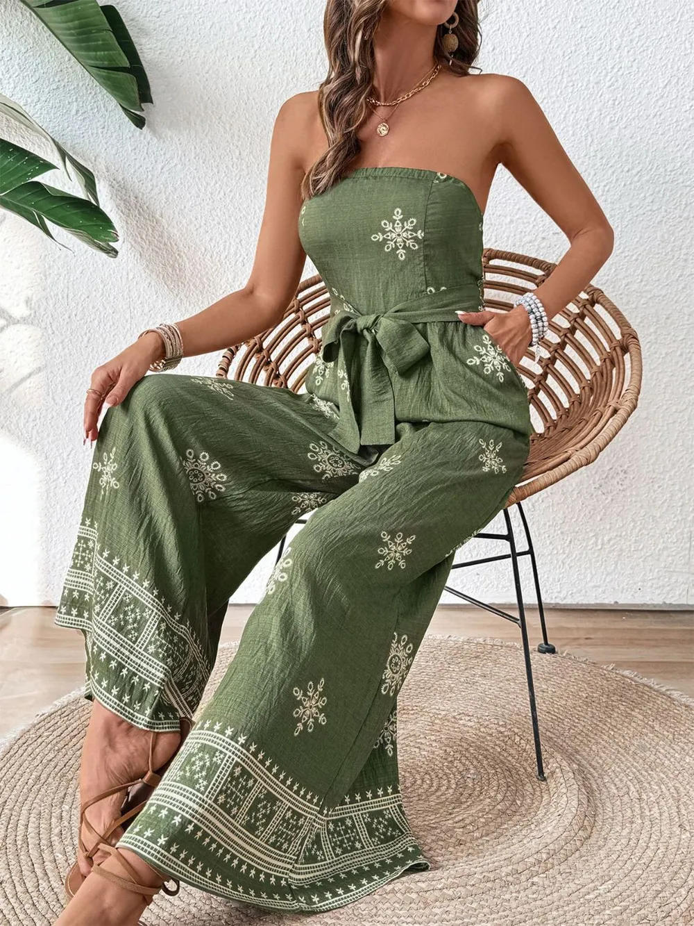 Printed Wide Leg Tube Jumpsuit, image 5