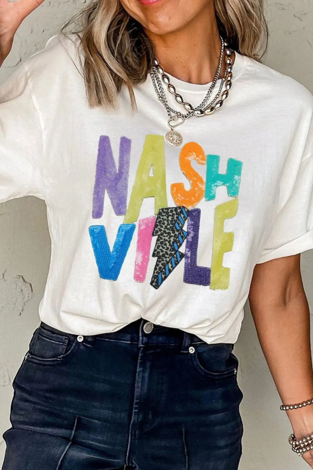 Lightening NASHVILLE Sequin Round Neck T-Shirt, image 5