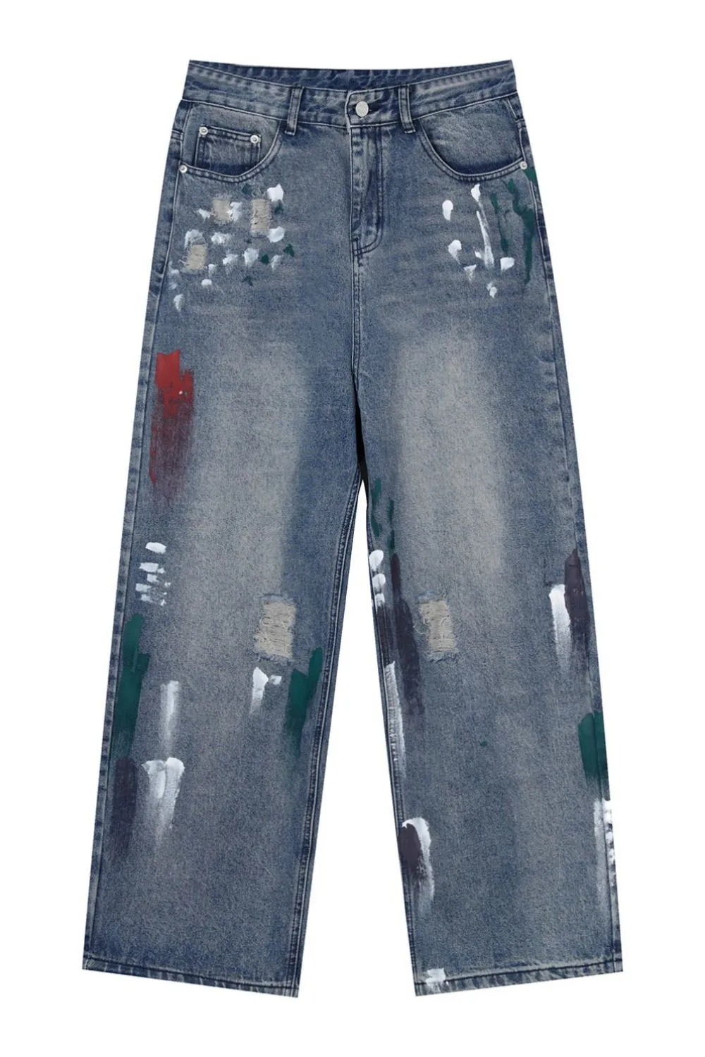Washed Distressed Wide-Leg Jeans, image 6