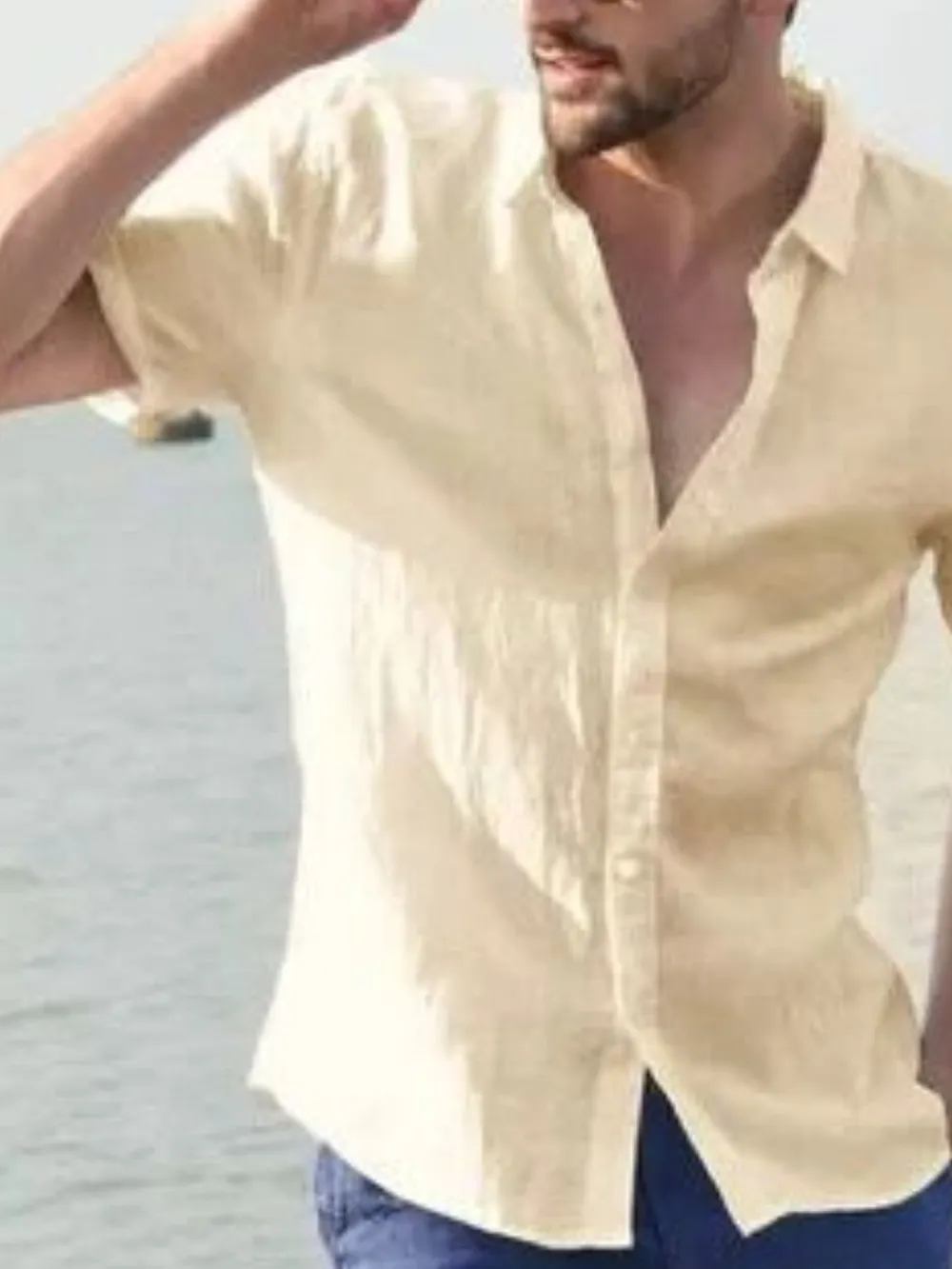 Men's Full Size Classic Linen Button Down Short Sleeve Shirt Plus Size, image 5