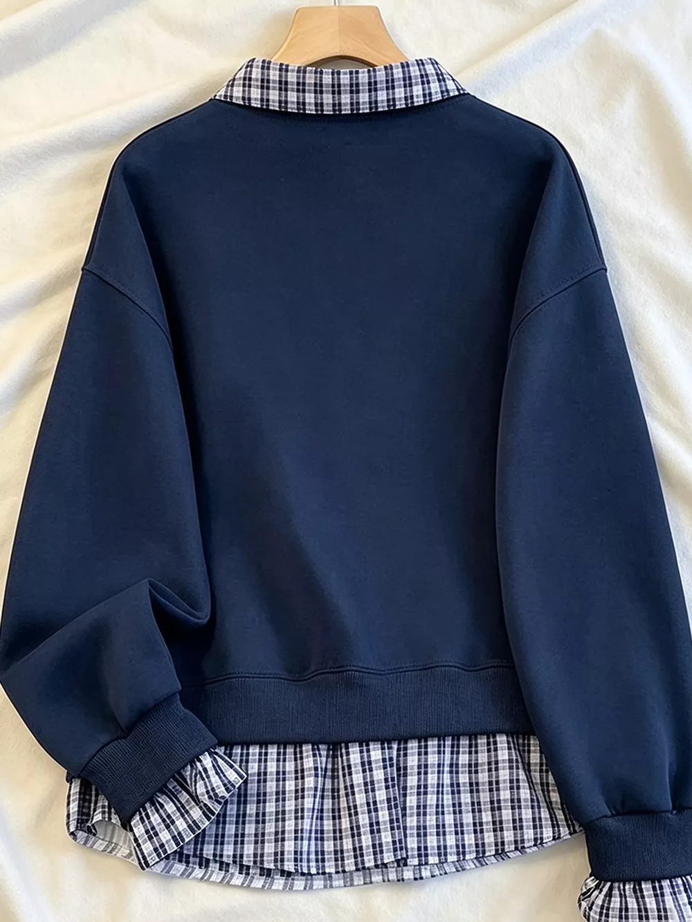 Plaid Collared Faux-Layered Hem Sweatshirt, image 8
