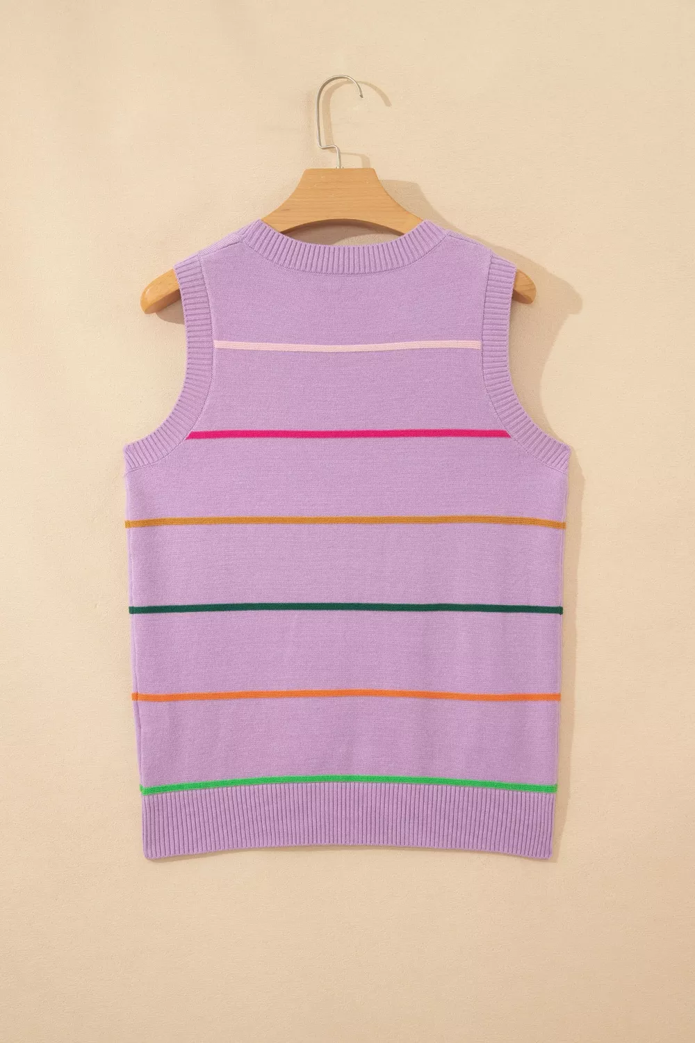 Stripe Round Neck Knitted Sweater Tank, image 4