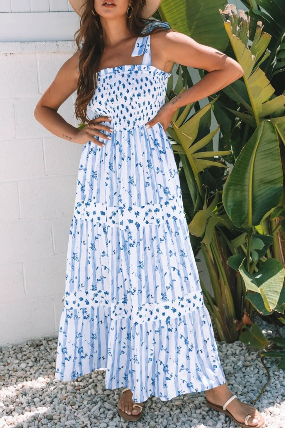 Floral Smocked Tied Straps A-Lined Tiered Dress, image 11