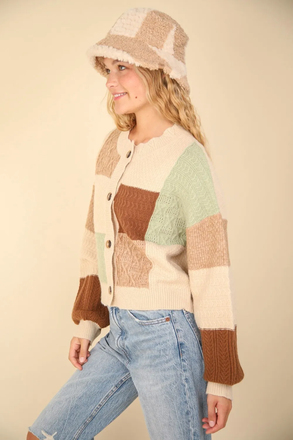 Color Block Button Down Textured Sweater Cardigan, image 2