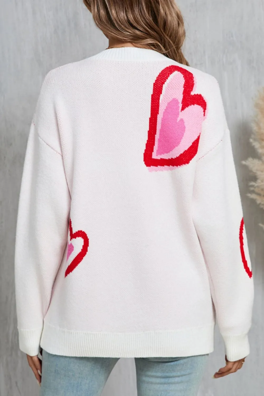 Heart Round Neck Long Sleeve Sweater, image 5
