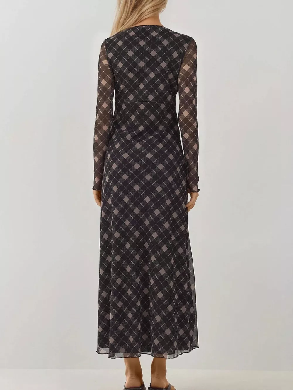 Tie Front Plaid Long Sleeve Dress, image 4