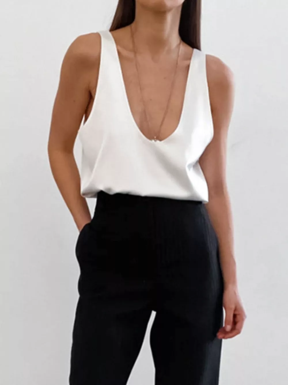 Satin Deep V-Neck Tank, image 3