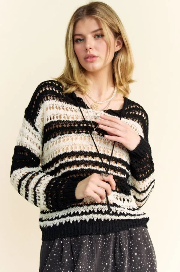 Contrast Striped Crochet Drop Shoulder Knit Cover Up, image 5