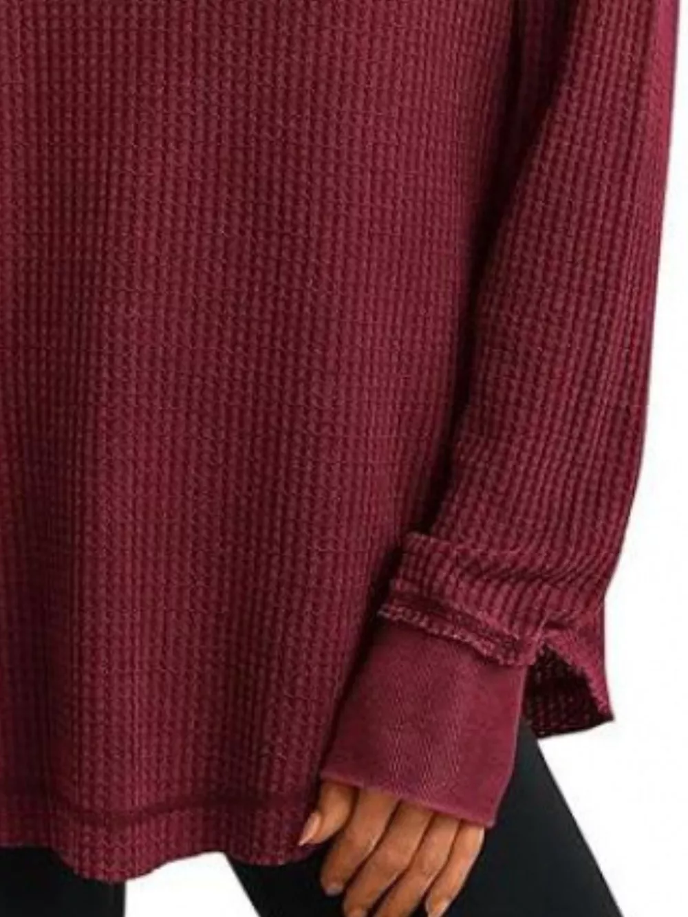 Waffle Knit Long Sleeve Sweatshirt, image 9