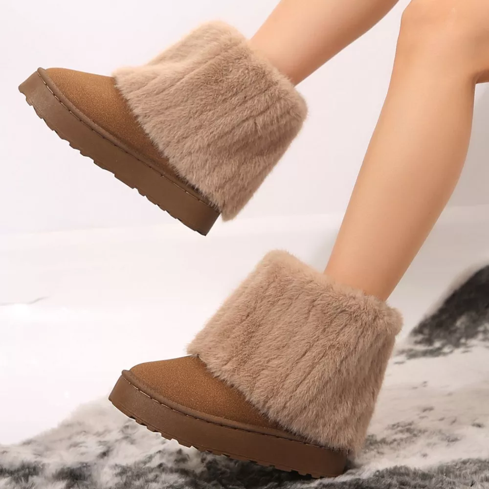 Fuzzy Round Toe Platform Boots, image 4