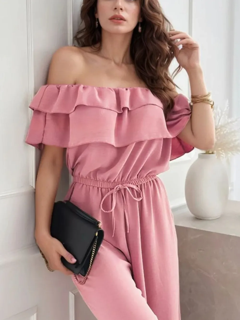 Off-Shoulder Ruffled Wide Leg Jumpsuit, image 9
