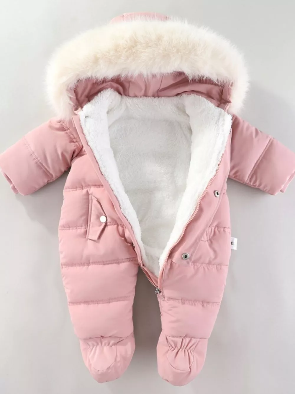 Children's Warm Padded One-Piece Snowsuit with Fur Hood, image 17