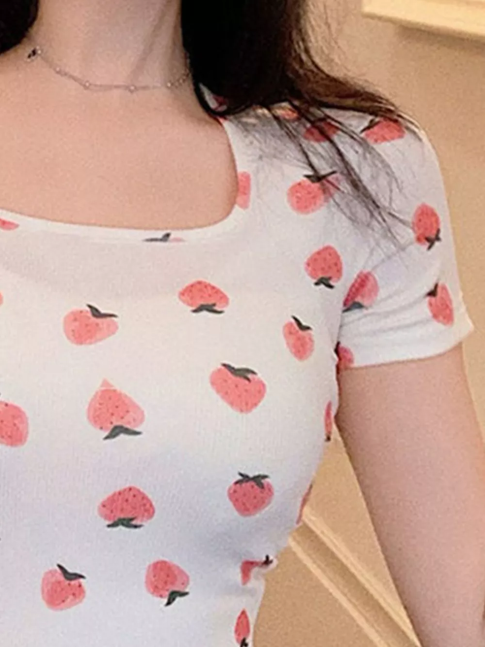 Fruit Print Square Neck Slim Fit T-Shirt, image 8
