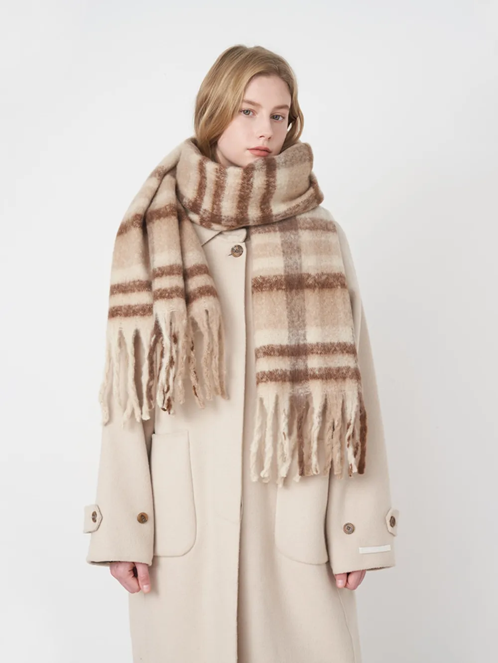 Fringe Plaid Polyester Scarf, image 10