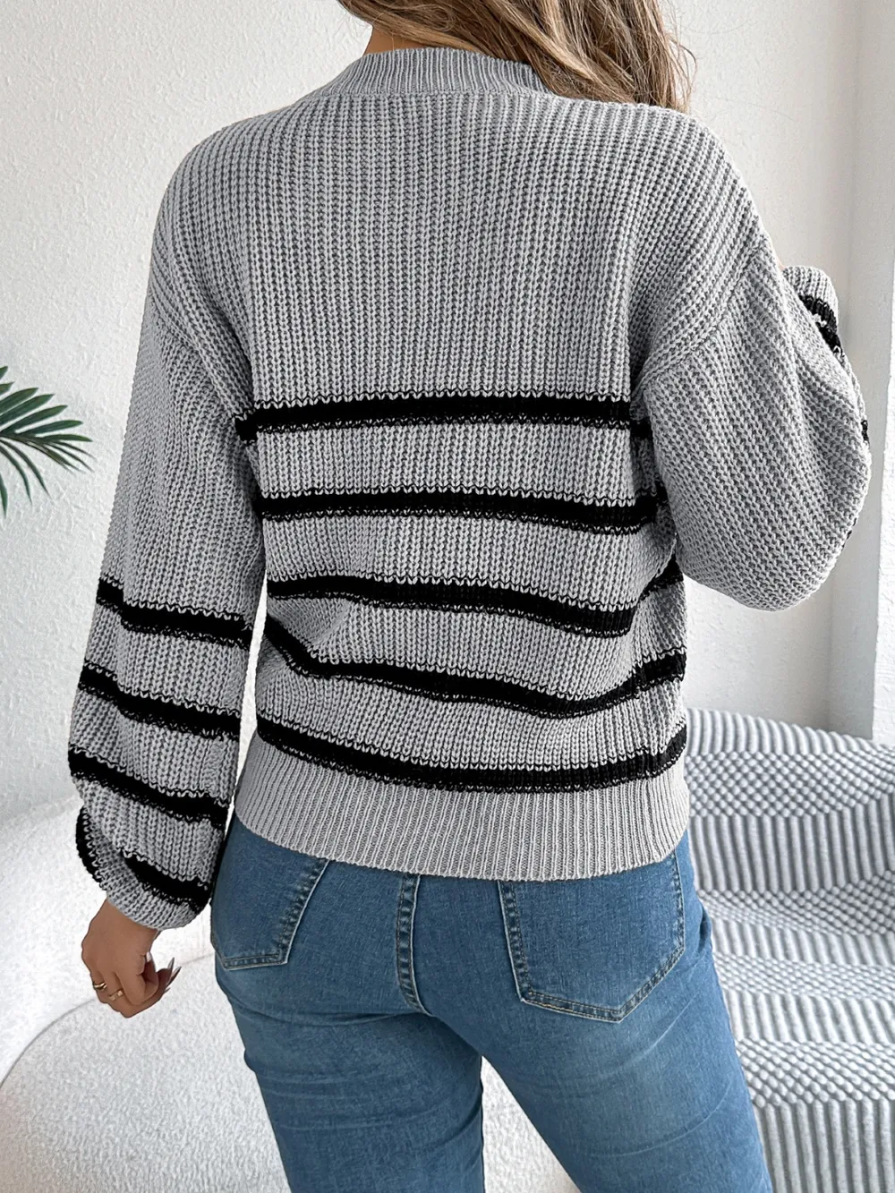 Striped Round Neck Long Sleeve Sweater, image 9