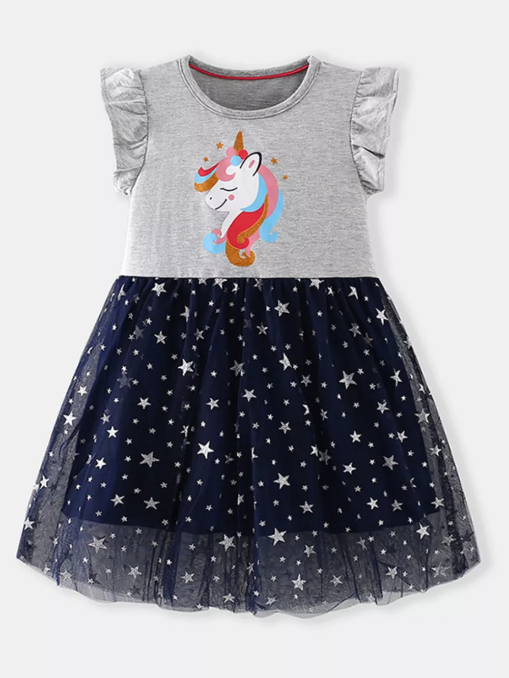 Children's Unicorn Graphic Ruffle Sleeve Tulle Dress, image 2